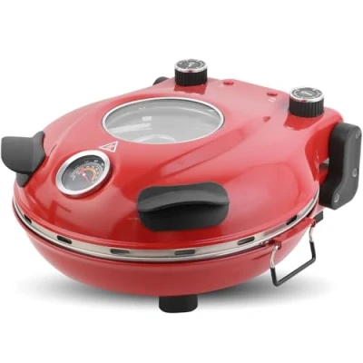 Imagen de Klaif Horno eléctrico para pizza, 420 ℃, 1200 W, 5 niveles de temperatura ajustables por separado, placa piedra resistente a la llama 31 cm rosa