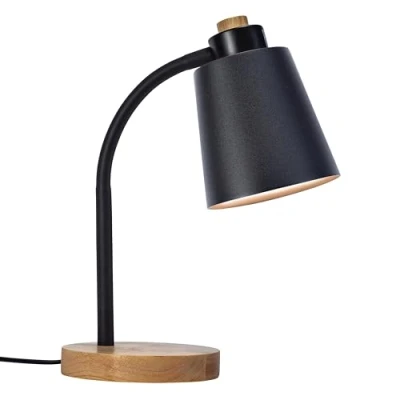 Imagen de FORLIGHT PAU Lámpara de Escritorio Estilo Nórdico. Flexo E27 Acero Negro y Madera Clara Natural