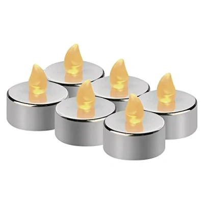 Imagen de EMOS 6 velas LED plateadas sin llama con efecto parpadeante, decoración para Navidad, árbol de Navidad Todos los Santos, IP20 interiores, batería, luz blanca cálida DCCV12