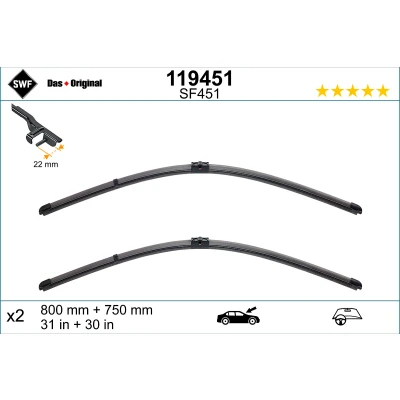 Imagen de Limpiaparabrisas Swf Visioflex 119451 delante Sin marco CITROËN: C4 I Grand Picasso, Picasso 1