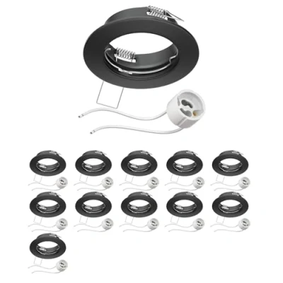 Imagen de ledscom.de 12 piezas marco para empotrar en el techo FERE negro mate (LED/Halógeno/GU10/MR16/PAR16/50mm) incl. casquillo GU10