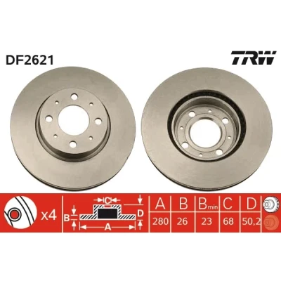 Imagen de TRW DF2621 Disco de freno 280 26 4 108 ventilado barnizado VOLVO: 850 Berlina, Familiar