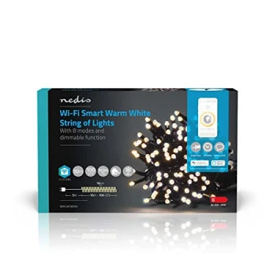 Imagen de NEDIS SmartLife LED decorativo Cuerda Blanco cálido 100 Interior y exterior 7 patrones de movimiento 10 m Android/IOS