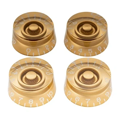 Imagen de Musiclily Pro Tamaño Métrico 18 Splines Botones de Potenciómetros Cilíndrica Perillas para Asia Import Guitarra o Bajo Split Shaft Pots, Oro(Juego 4)