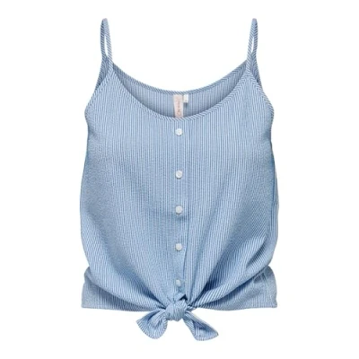 Imagen de Only Onllecey SL Knot Singlet Noos Wvn Blusa, Cloud Dancer/Rayas: Azul Medio., M para Mujer