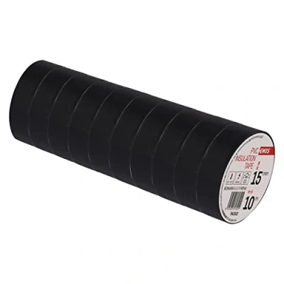 Imagen de EMOS cinta aislante de PVC negro, 10 unidades, 15 mm x m, grosor 0,13 mm, autoadhesiva, alta resistencia a la tensión y rango temperatura aplicación, resistente los rayos UV,
