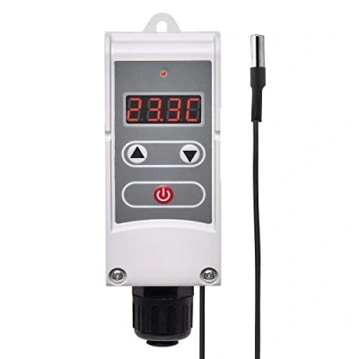 Imagen de EMOS P5684 Termostato con Sensor Remoto, sensibilidad de conmutación Ajustable y Pantalla Digital/termostato Tubo Ajuste Rango 5 C a 90 C, 45 x 130 mm