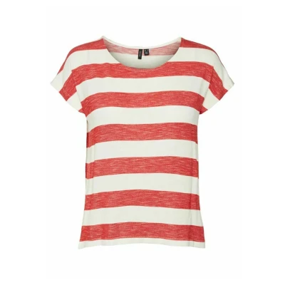 Imagen de VERO MODA Vmwide Stripe S/L Top Ga Noos Camiseta, Goji Berry/Stripes:Snow White, XS Mujeres