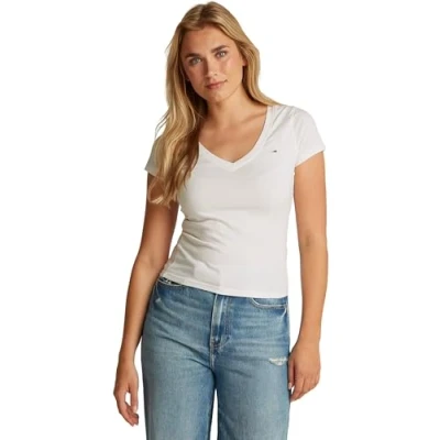 Imagen de Tommy Jeans SLIM Vneck Camiseta básica, Mujer, Talla: 40, Ecru