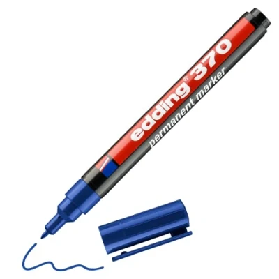 Imagen de edding 370 azul 1 rotulador punta redondeada fina mm resistente al agua, secado rápido multiuso, universal para cartón, plástico, madera, metal, vidrio, piedra, lienzo