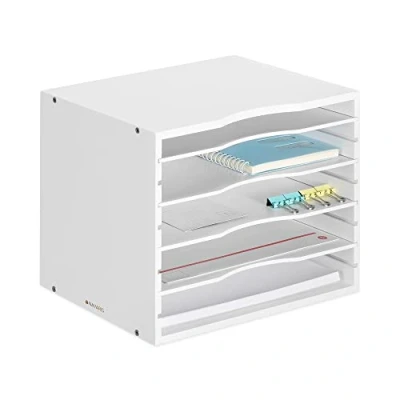 Imagen de Navaris Organizador de Documentos bambú Archivador Escritorio con 4X Bandeja Clasificador para papelería Cartas Folios Oficina Blanco