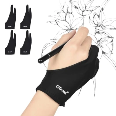 Imagen de OTraki 4 Pack Guante Dibujo, Antiincrustante Tableta Gráfica para Drawing Glove Guantes de Artista Transpirable Dos Dedos Dibujar Zurdo e Diestro (8.5x20CM)