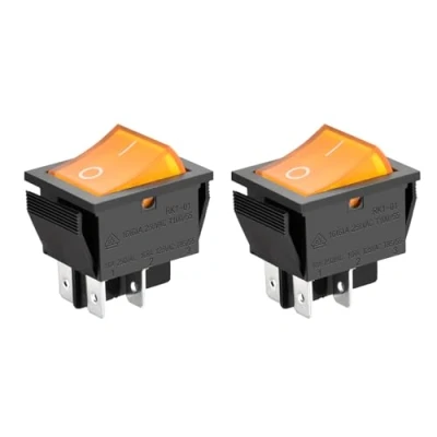 Imagen de Heschen Interruptor basculante DPST de encendido y apagado, 4 terminales, luz amarilla, 16 A, 250 V CA, 2 unidades