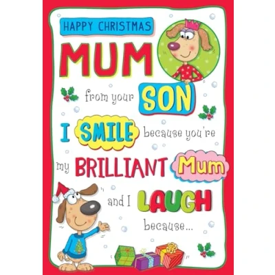 Imagen de Regal Publishing Tarjeta de Navidad divertida con humor para mamá hijo, 2 perros, 9 x 6 pulgadas, Piccadilly Greetings