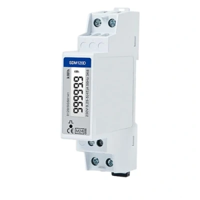 Imagen de SDM120D monofásico, medidor de potencia carril DIN 45 amperios kWh, pulso 1000imp/kWh. pantalla LCD digital (sin versión retroluz). Certificado MID/calibrado
