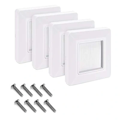 Imagen de kwmobile 4x Placa de pared con cepillo Cubierta oculta para tapar cables salidas hoyos y cableado Set pasacables enchufe europeo Blanco