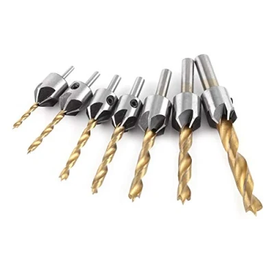 Imagen de Brocas de Avellanador Chaflán HSS Escariador Carpintería Avellanadas Biselado Juego en Espiral(7pcs Avellanadores（3 10mm）con llave)