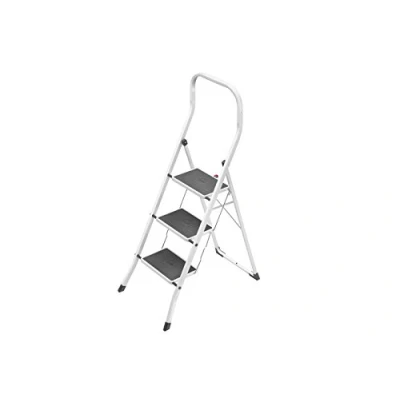 Imagen de Hailo 4313 001 Taburete de acero con 3 peldaños y estribo seguridad extra alto 50 cm, Blanco, un tamaño