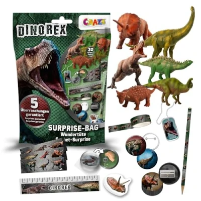 Imagen de CRAZE Surprise Bag Dinorex, Bolsa con 5 Sorpresas para niños, figuras y accesorios de dinosaurios, bolsas regalo niños