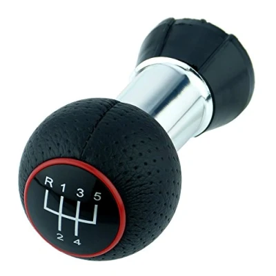 Imagen de L&amp;P A260 4 Pomo de palanca cambio repuesto contipo piel PU perforada, con 5 marchas y 12 mm, color negro rojo