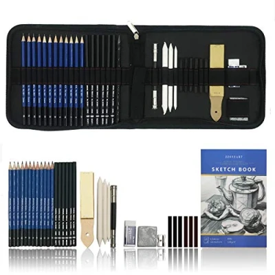 Imagen de Profesional Lapices De Dibujo Artístico 36 Piezas Set Incluye Grafito,Carboncillos,Bloc,Caja Portátil para Artista Principiante Estudiante Niños y Adultos