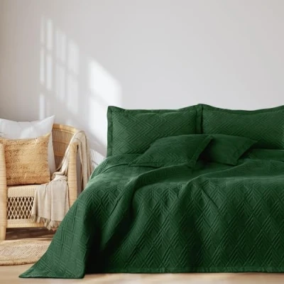 Imagen de AmeliaHome Colcha de 170 x 210 cm, Funda edredón ultrasonic Doble Cara, Acolchado poliéster, Color Verde Oscuro
