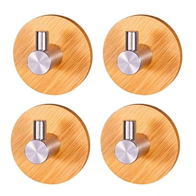 Imagen de Bambú Ganchos Adhesivos, 4 Piezas Multiusos, Gancho Autoadhesivo Bambú, de Autoadhesivo, para el Hogar Baño Cocina Abrigo Colgante Toalla Llaves Bola