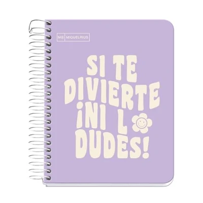 Imagen de Miquelrius Cuaderno A6, Notebook mensajes, 1 banda de color, 100 Hojas 90 g/m², Cuadrícula 5 mm, Sin taladros, Cubierta cartón duro, Color lavanda