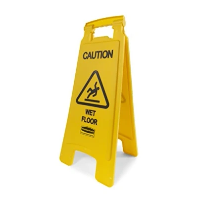 Imagen de Rubbermaid Commercial Products Señal de seguridad para piso con texto &quot;Caution Wet Floor&quot;, color amarillo