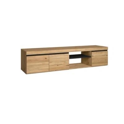 Imagen de Skraut Home Mueble TV Modelo Naturale 160 x 40 41 cm Auxiliar 3 Puertas y 1 Balda Central Estilo Nórdico Melamina Roble Negro