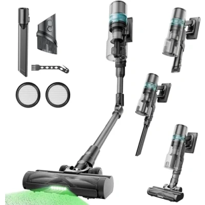 Imagen de Proscenic P16 Aspiradora sin Cable Potente 45Kpa 550W Aspirador Escoba Vertical con Tubo Flexible, Antienredo 55 Mins para Alfombra Pelos de Mascota