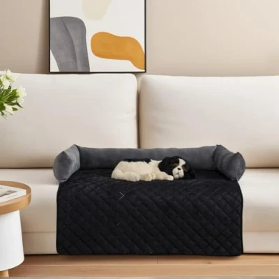 Imagen de OKYUK Cama para Perro Grande Lavable a Mano, Manta Funda de Sofá, Cesta Super Suave Antideslizante (Negro Gris,75 x 75 cm)