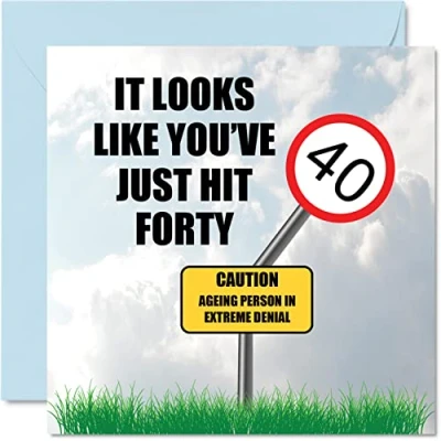 Imagen de Divertidas tarjetas de 40 cumpleaños para hombres y mujeres, Just Hit Forty, tarjeta feliz papá, mamá, hermano, hermana, amigo, colega, tío, tía, 145 mm x mm,