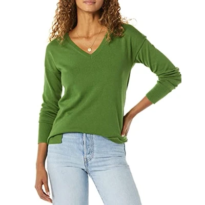 Imagen de Amazon Essentials Jersey Tipo Túnica Ligero de Manga Larga y Cuello en Pico (Disponible Tallas Grandes) Mujer, Verde, M