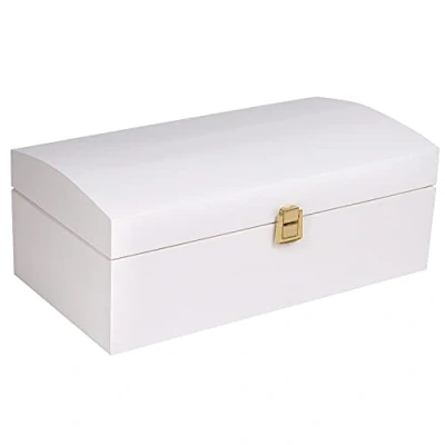 Imagen de Creative DECO Blanco Grande Cofre Caja Madera 34,5 x 18 13,8 cm con Cierre de Metal y Tapa Redondeada Decoración Decoupage Almacenaje Documentos Objetos Valor Juguetes Navidad