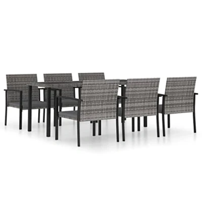 Imagen de vidaXL Juego de Comedor para Jardín 7 Piezas Exterior Terraza Hogar Muebles Cocina Mesa Silla Asiento Suave con Respaldo Ratán Sintético Gris