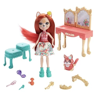 Imagen de Enchantimals Royal Fabrina Fox y Frisk con tocador Victoriano Muñeca Mascota Zorro Set de Juego Accesorios Juguete (Mattel GYJ05)