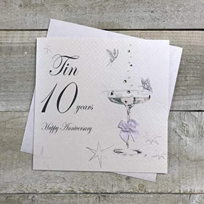 Imagen de white cotton cards Tin TIN10 Tarjeta de Aniversario Hecha a Mano con Texto en inglés Happy Anniversary, Blanco, 16cm x