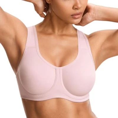 Imagen de SYROKAN Sujetador Deportivo Mujer con Aros Alto Impacto Tallas Grandes Tirantes Ajustables Rodonita Rosa 95F