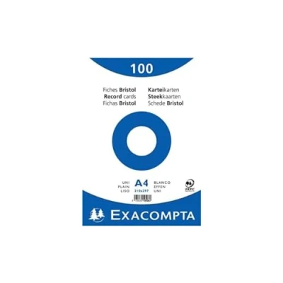 Imagen de Exacompta 10506E Paquete de 100 Fiches Bristol retractiladas 21 x 29, 7 cm Liso no perforadas Blancas