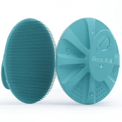 Imagen de BEAUTAIL Esponja exfoliante suave de silicona para mujeres y hombres, piel sensible del bebé, fácil limpiar, enjabona muy bien, más higiénico, 1 paquete, cian