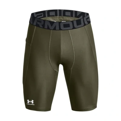 Imagen de Under Armour UA HG Long shorts Pantalones deportivos cortos, para hombre transpirables y de secado rápido, color verde marino/blanco