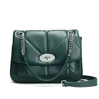 Imagen de David Jones Bolso Bandolera Acolchada Mujer de Hombro Cruzado con Cadena Piel Sintética Mano Cuero PU Tamaño Mediano Elegante Torniquete Moda Clutch Embrague Verde