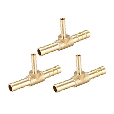 Imagen de 6 mm x 4 Reductor de manguera latón para barb Fitting Tee en forma T Conector Barbé, 3 vías aire, agua, combustible, gas, unidades