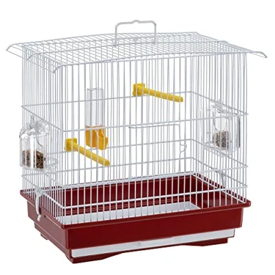 Imagen de Ferplast Jaula para Canarios y pequeños pájaros exóticos GIUSY con Accesorios comederos giratorios, Robusto Alambre Pintado Blanco cubeta de plástico Rojo, 39 x 26 h 37 cm