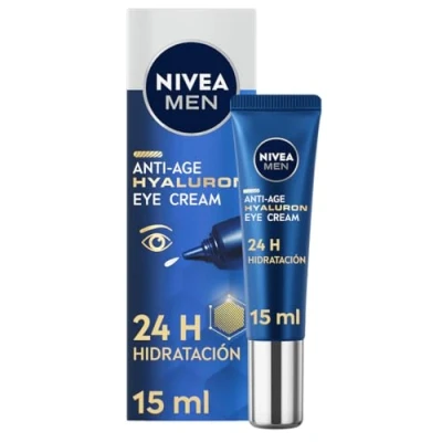 Imagen de NIVEA MEN Hyaluron Contorno de Ojos Antiedad con Ácido Hialurónico (1 x 15 ml), crema antiarrugas que reafirma la piel, hombre para una piel aspecto más joven