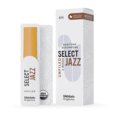 Imagen de D&#039;Addario Orgánico Select Jazz Baritone Cañas para Saxofón de Saxo La Primera y única Caña Ecológica, Unfiled, 4 Hard