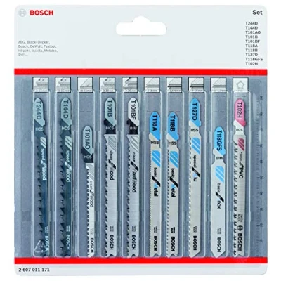 Imagen de Bosch Professional Set de hojas sierra calar 10 uds (para madera y metal, accesorios para sierras con vástago en T)