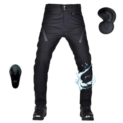 Imagen de oFzimTo Pantalon Moto Hombre con Protecciones, Pantalones Impermeable Hombre, Ropa de Carga para Todas Las Estaciones (Negro,XL)
