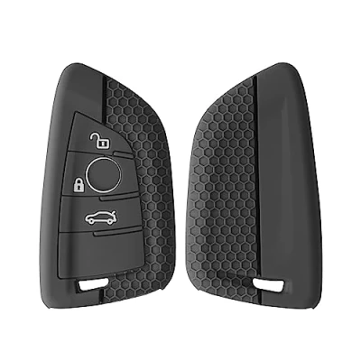 Imagen de kwmobile Carcasa Compatible con Llavero de BMW Llave Coche Smart Key 3 Botones Funda para Mando Silicona Gris/Negro